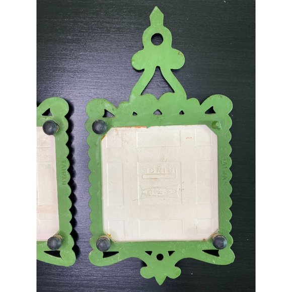 PRINCE TRIVET TILES - Set of 2 Vintage 70s Trivets Cast Iron Ceramic - Peace Joy - Picture 6 of 9